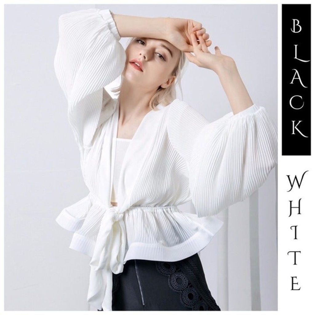 Stunning Black & White Pleated Tie Top